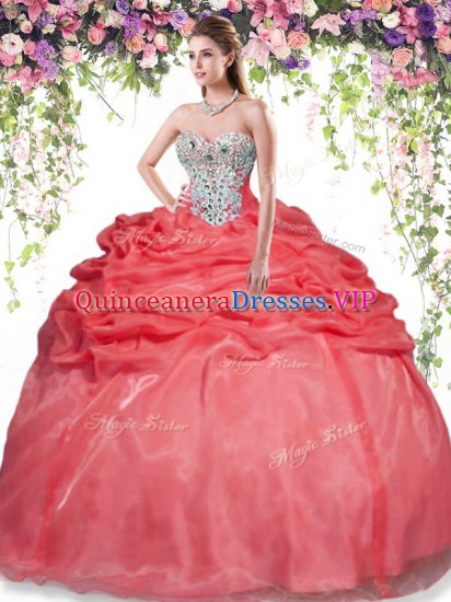 Best Red Sleeveless Beading and Pick Ups Floor Length Quinceanera Dress - Click Image to Close