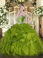 Trendy Olive Green Sleeveless Organza Lace Up Quince Ball Gowns for Military Ball and Sweet 16 and Quinceanera