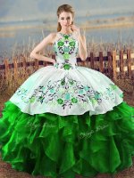 New Arrival Sleeveless Floor Length Embroidery and Ruffles Lace Up Sweet 16 Quinceanera Dress