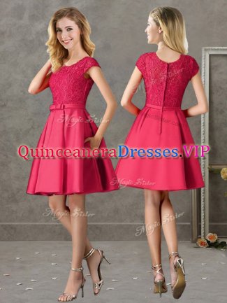 Red Short Sleeves Lace Mini Length Vestidos de Damas