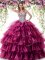 Glorious Fuchsia Sleeveless Floor Length Beading and Ruffled Layers Lace Up Quinceanera Dresses