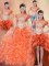 Sweet Four Piece Straps Sleeveless With Train Beading and Ruffles Lace Up Sweet 16 Quinceanera Dress with Orange Red Brush Train