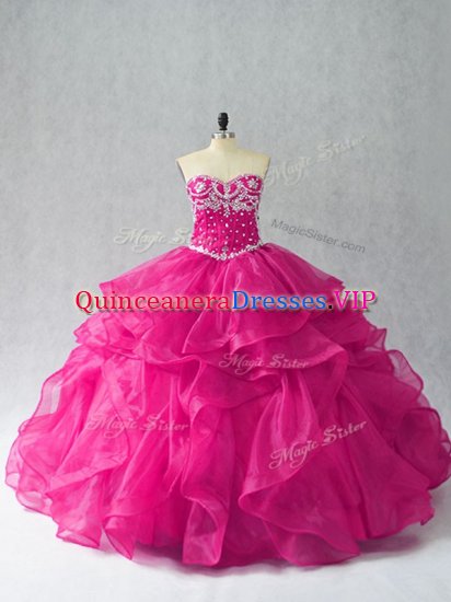 New Arrival Floor Length Ball Gowns Sleeveless Fuchsia Quinceanera Gown Lace Up - Click Image to Close