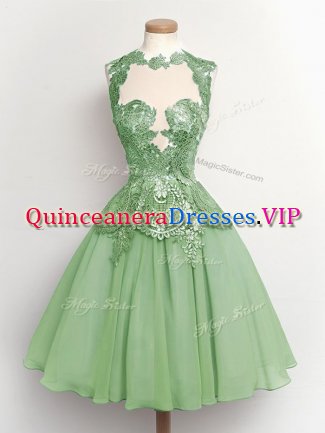 Green A-line Lace Vestidos de Damas Lace Up Chiffon Sleeveless Knee Length