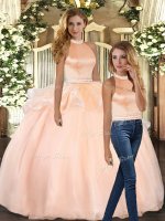 Free and Easy Beading Vestidos de Quinceanera Peach Backless Sleeveless Floor Length