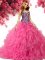 Sleeveless Floor Length Beading and Ruffles Lace Up Sweet 16 Dress with Hot Pink