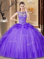 Gorgeous Scoop Purple Sleeveless Sequins Floor Length Quinceanera Dress