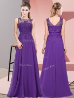 Purple Zipper Scoop Beading and Appliques Dama Dress Chiffon Sleeveless