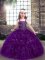 Eggplant Purple Ball Gowns Beading and Ruffles Little Girl Pageant Dress Lace Up Organza Sleeveless Floor Length