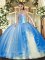 Ball Gowns Sweet 16 Dresses Baby Blue Sweetheart Tulle Sleeveless Floor Length Lace Up