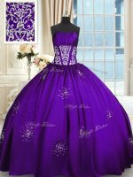 Beading and Appliques and Ruching Quinceanera Dress Purple Lace Up Sleeveless Floor Length