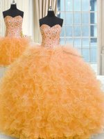 Charming Three Piece Tulle Sleeveless Floor Length Sweet 16 Quinceanera Dress and Beading and Ruffles