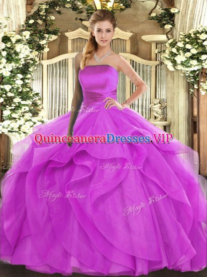 Custom Made Tulle Strapless Sleeveless Lace Up Ruffles Quinceanera Gown in Fuchsia - Click Image to Close