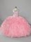 Fancy Sleeveless Organza Floor Length Lace Up Sweet 16 Dress in Pink with Beading and Ruffles