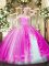 Fuchsia Tulle Zipper Vestidos de Quinceanera Sleeveless Floor Length Beading and Lace and Ruffles