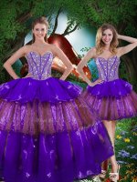 Multi-color Organza Lace Up 15th Birthday Dress Sleeveless Floor Length Beading and Ruffled Layers and Sequins(SKU QDDTA82001-3BIZ)