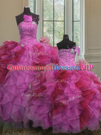 Multi-color 15 Quinceanera Dress Military Ball and Sweet 16 and Quinceanera with Beading and Ruffles Strapless Sleeveless Lace Up