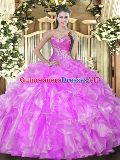 Fantastic Lilac Lace Up Ball Gown Prom Dress Beading and Ruffles Sleeveless Floor Length - Click Image to Close