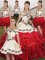 High Class Ball Gowns Quinceanera Dress White And Red Off The Shoulder Organza Sleeveless Floor Length Lace Up