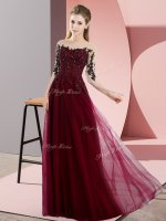 Burgundy Half Sleeves Chiffon Lace Up Vestidos de Damas for Wedding Party