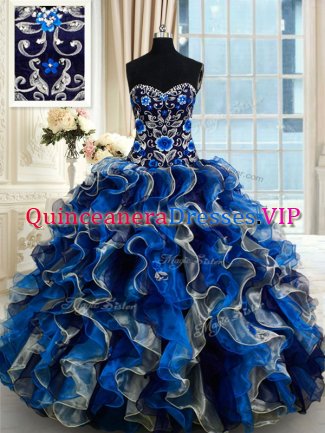 Sleeveless Lace Up Floor Length Beading and Ruffles Quince Ball Gowns