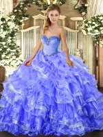 Sleeveless Organza Floor Length Lace Up Sweet 16 Quinceanera Dress in Blue with Beading and Ruffled Layers(SKU SJQDDT1363002-1BIZ)