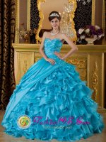 Longwood Florida/FL The Most Popular Sweetheart Quinceanera Dress Teal Taffeta and Organza Appliques Decorate Bodice Ball Gown(SKU QDZY158-DBIZ)