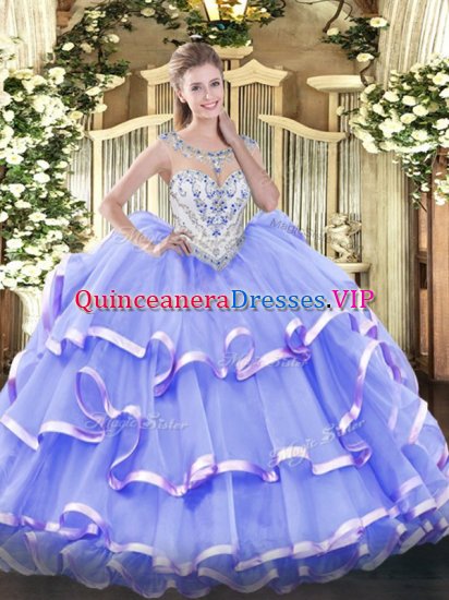 Lavender Zipper Scoop Beading and Ruffled Layers Quinceanera Gown Organza Sleeveless - Click Image to Close