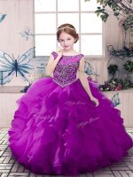 Scoop Sleeveless Organza Kids Formal Wear Beading and Ruffles Zipper