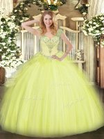 On Sale Tulle Sleeveless Floor Length Sweet 16 Dresses and Beading and Ruffles