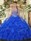 Great Royal Blue Vestidos de Quinceanera Military Ball and Sweet 16 and Quinceanera with Beading and Ruffles Straps Sleeveless Lace Up