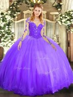 Custom Fit Scoop Long Sleeves Tulle Quinceanera Dresses Lace Lace Up