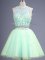 Knee Length Apple Green Quinceanera Court Dresses Scoop Sleeveless Lace Up