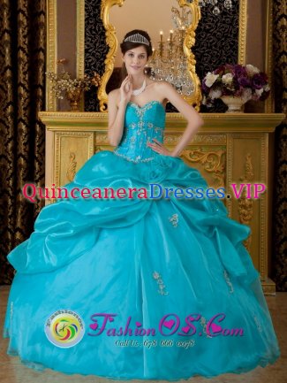 Appliques Decorate Sweetheart Bodice Teal Quinceanera Dress For Bethlehem South Africa Hand Made Flower and Pick-ups