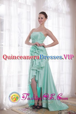 Rivadavia Argentina Apple Green A-line / Princess Strapless High-low Taffeta Hand Made Flower ruching Quinceanera Dama Dress