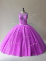 Comfortable Scoop Sleeveless Vestidos de Quinceanera Floor Length Beading Lilac Tulle(SKU PSSW1101-8BIZ)