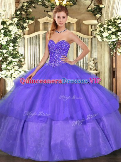 Cheap Sweetheart Sleeveless Tulle Sweet 16 Dress Beading and Ruffled Layers Lace Up - Click Image to Close