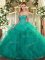 Unique Turquoise Ball Gowns Beading and Ruffles Sweet 16 Quinceanera Dress Lace Up Tulle Sleeveless Floor Length