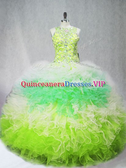 Glamorous Tulle Sleeveless Floor Length Ball Gown Prom Dress and Beading and Ruffles - Click Image to Close