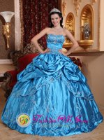 Bacharach Ball Gown Blue Pick-ups Embroidery with glistening Beading Quinceanera Dress With Floor-length