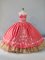 Watermelon Red Sweetheart Lace Up Embroidery Sweet 16 Quinceanera Dress Sleeveless