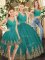 Turquoise Three Pieces Embroidery Quinceanera Gown Backless Tulle Sleeveless Floor Length