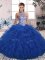 Tulle Sleeveless Floor Length Sweet 16 Quinceanera Dress and Beading and Ruffles