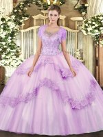 Fancy Sleeveless Floor Length Beading and Appliques Clasp Handle Quinceanera Gown with Lilac(SKU SJQDDT1012002-2BIZ)