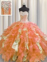 Fitting Visible Boning Multi-color Sweetheart Neckline Beading and Ruffles and Sequins Quinceanera Dress Sleeveless Lace Up