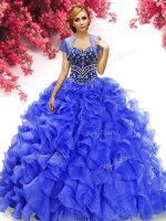 Deluxe Royal Blue Quinceanera Dress Military Ball and Sweet 16 and Quinceanera with Beading and Ruffles Sweetheart Sleeveless Lace Up(SKU YYPJ074-3BIZ)