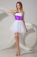 Lovely White And Purple Organza Zipper Strapless Sleeveless Mini Length Vestidos de Damas Beading