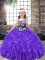 Customized Purple Sleeveless Floor Length Embroidery Lace Up Party Dress for Toddlers