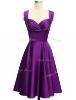 Eggplant Purple Empire Ruching Dama Dress for Quinceanera Lace Up Taffeta Sleeveless Knee Length