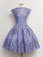 Noble Lavender A-line Lace Dama Dress for Quinceanera Lace Up Tulle Cap Sleeves Knee Length(SKU SWBD152-8BIZ)